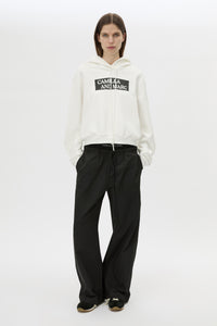 Front view CAMILLA AND MARC Dia Elastic Detail Pant in Black with logo detail.