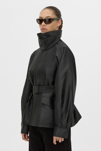 Detail View - CAMILLA AND MARC Drea funnel neck puffer jacket in black. 