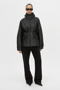 Front View - CAMILLA AND MARC Drea funnel neck puffer jacket in black. 