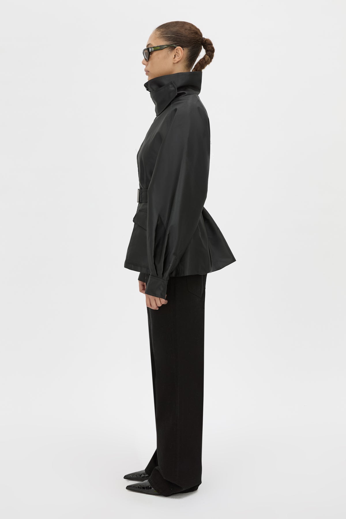 Side View - CAMILLA AND MARC Drea funnel neck puffer jacket in black. 
