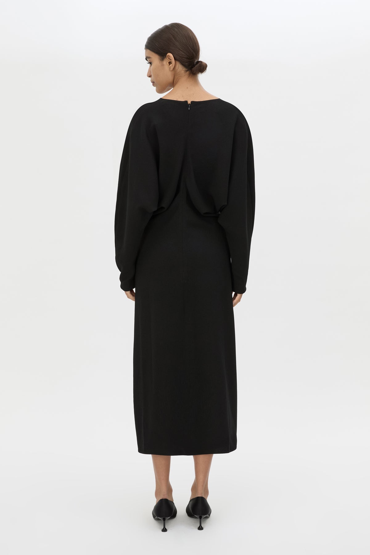 draped waist midi dress Dune Draped Waist Midi Dress in Black