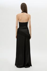 Back view CAMILLA AND MARC Dune Scarf Top in Cream with fringe hem, and corner loops for versatile wear.