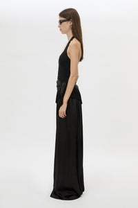 Side view CAMILLA AND MARC Dune Scarf Top in Cream with fringe hem, and corner loops for versatile wear.