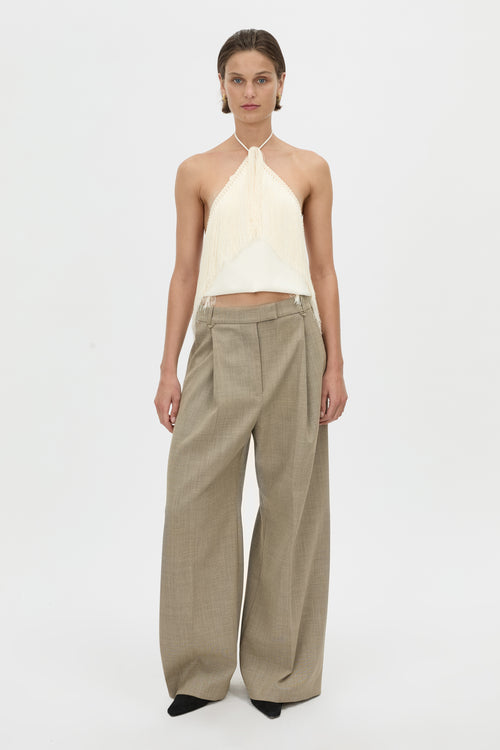 Front CAMILLA AND MARC Dune Scarf Top in cream with fringe hem.