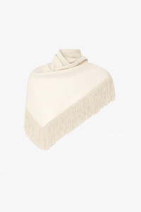 Ghost view CAMILLA AND MARC Dune Scarf Top in Cream with fringe hem, and corner loops for versatile wear.