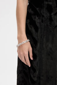 Front view CAMILLA AND MARC Eagan Bracelet in silver with handcrafted ruched chain links in solid brass.
