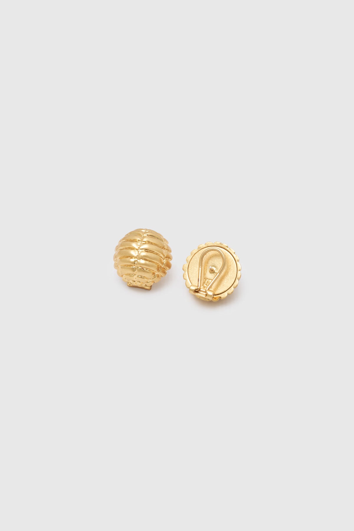 Ghost view CAMILLA AND MARC Eagan Earrings in gold with round semi‑sphere design and ruched texture.