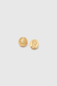 Ghost view CAMILLA AND MARC Eagan Earrings in gold with round semi‑sphere design and ruched texture.