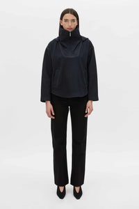 Front view CAMILLA AND MARC Eira hooded pullover in navy.