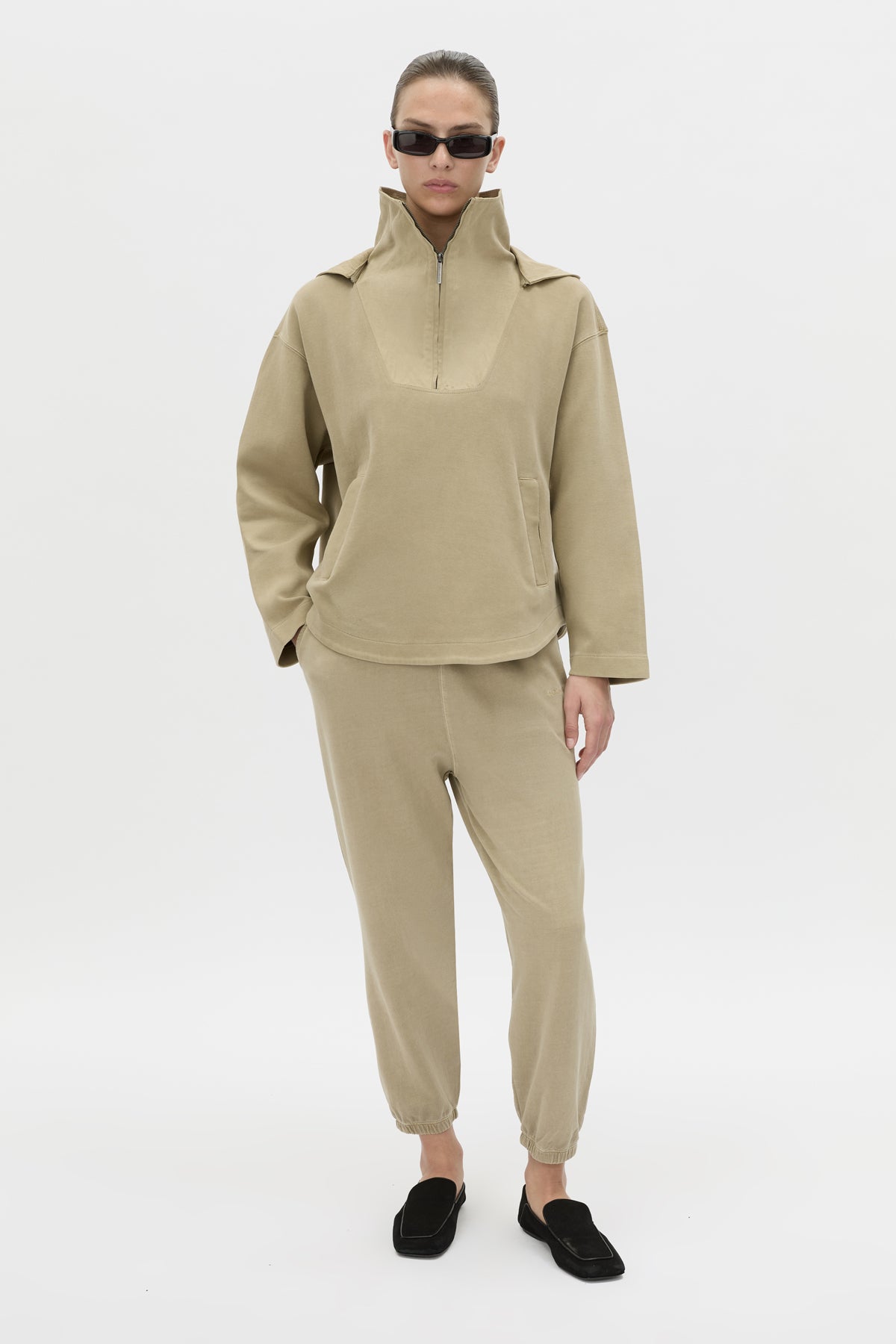 Styled view CAMILLA AND MARC Eira hooded pullover in oyster.