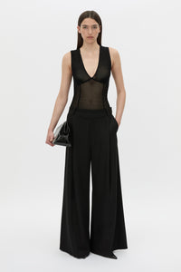 Front view CAMILLA AND MARC Elandra textured bodysuit in black.