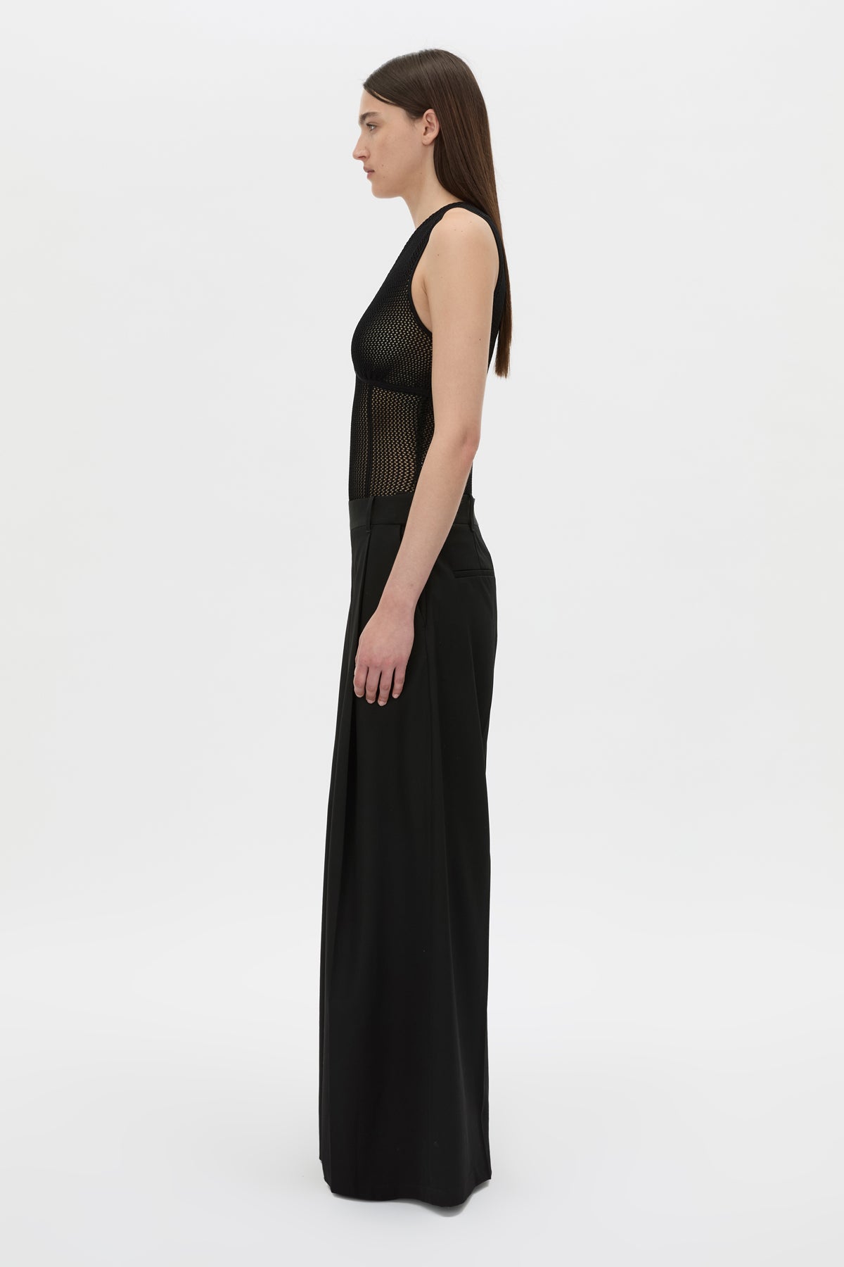 Side view CAMILLA AND MARC Elandra textured bodysuit in black.