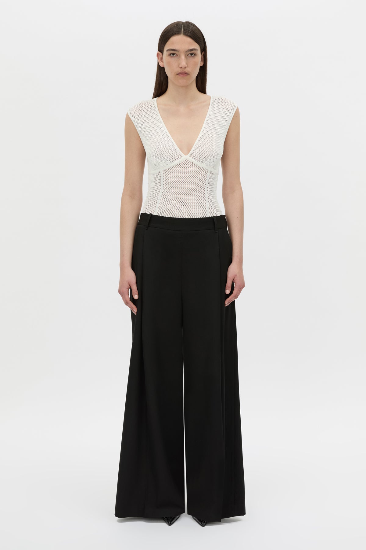 Front-styled view CAMILLA AND MARC Elandra textured bodysuit in ivory.