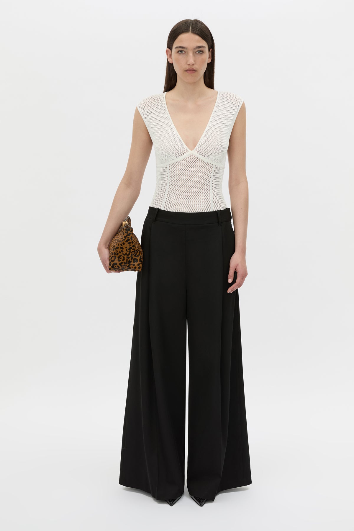 Front view CAMILLA AND MARC Elandra textured bodysuit in ivory.