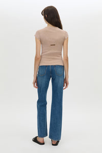 Back angle CAMILLA AND MARC Elara rib logo tee in rosewood.