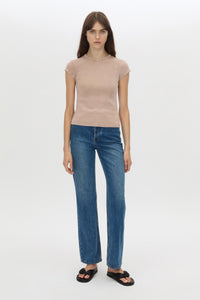 Front angle CAMILLA AND MARC Elara rib logo tee in rosewood.