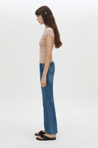 Side angle CAMILLA AND MARC Elara rib logo tee in rosewood.