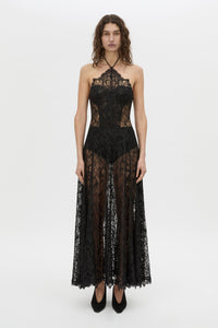 Front-styled-3 view CAMILLA AND MARC Elaris maxi skirt in black.