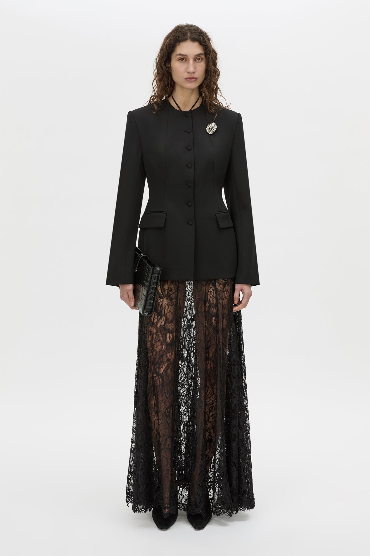 Front-styled view CAMILLA AND MARC Elaris maxi skirt in black.