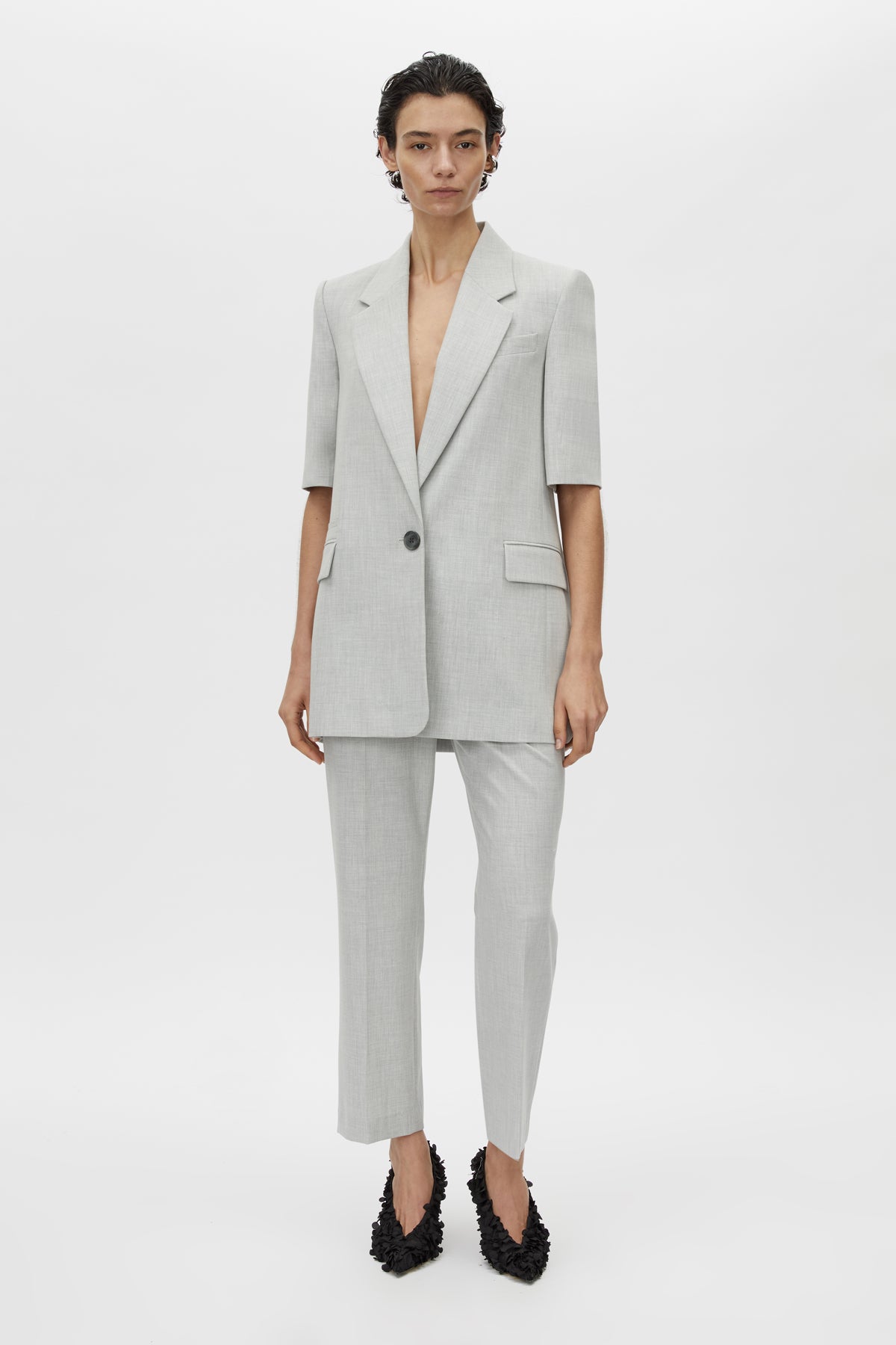 Eldh Blazer - CAMILLA AND MARC Eldh grey marle tailored short sleeve blazer