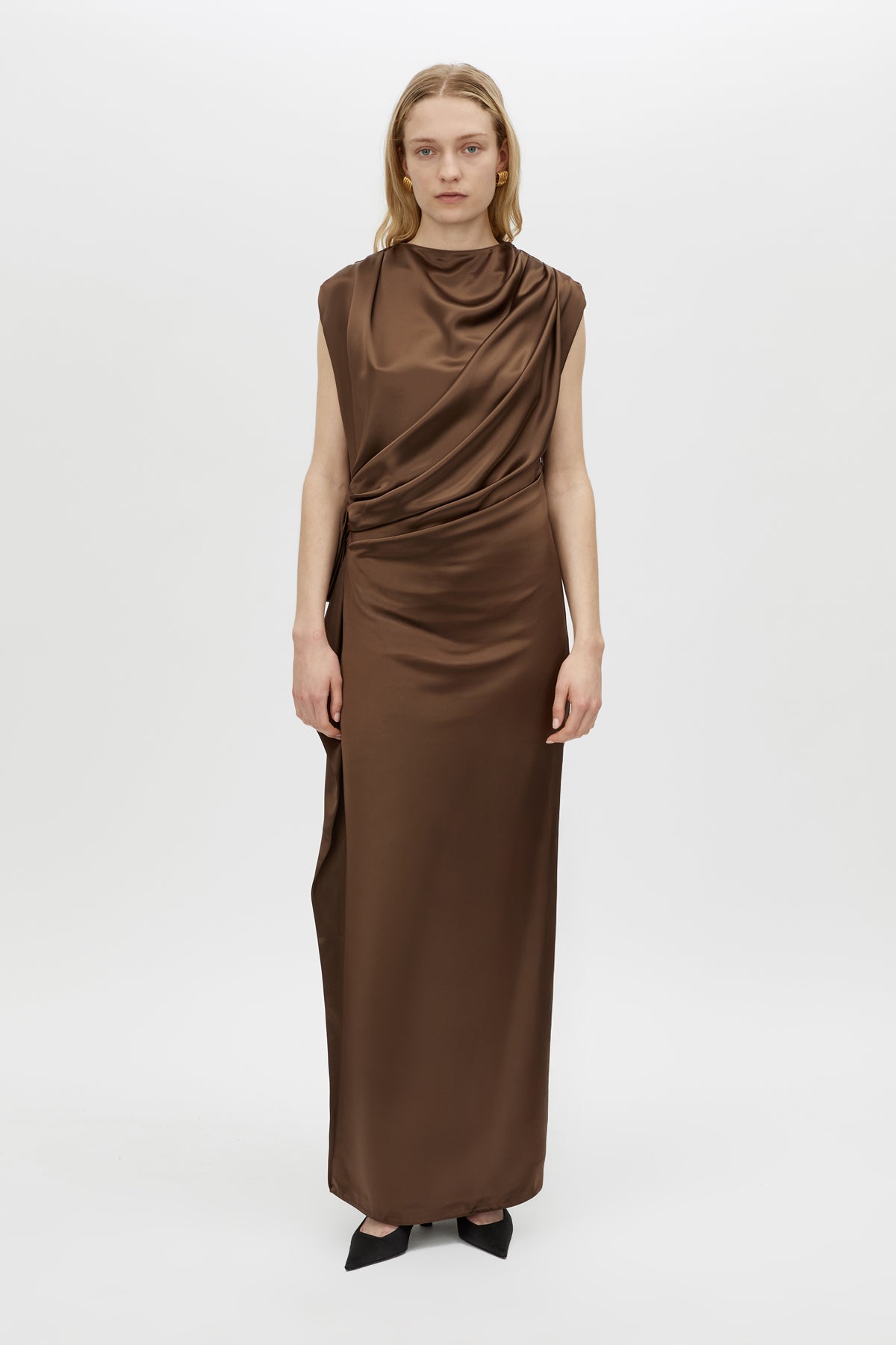 Elowyn Drape Detail Midi Dress - CAMILLA AND MARC Elowyn drape detail midi dress in espresso brown