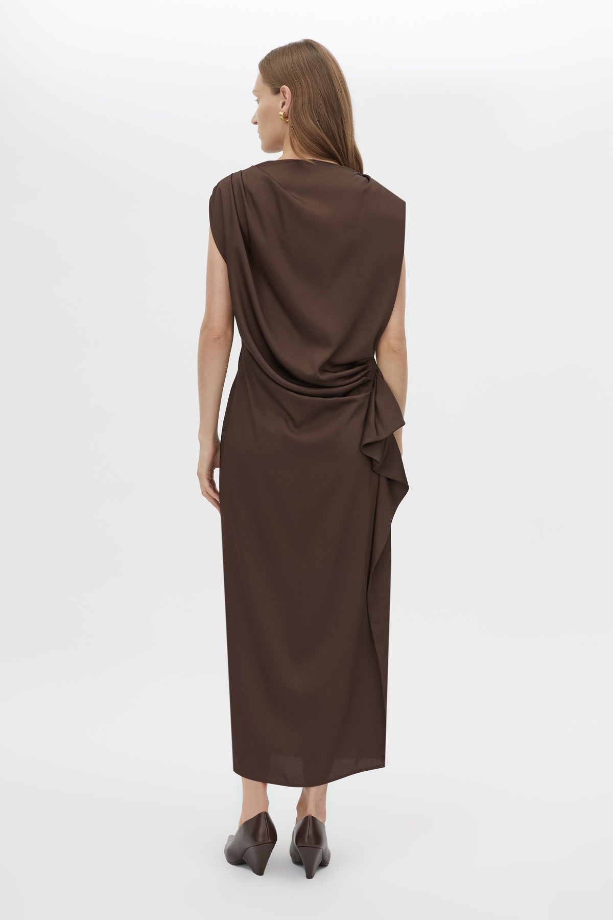 Elowyn Drape Detail Midi Dress Espresso Brown - CAMILLA AND MARC C&M Elowyn Drape Detail Midi Dress Espresso Brown - CAMILLA AND MARC C&M