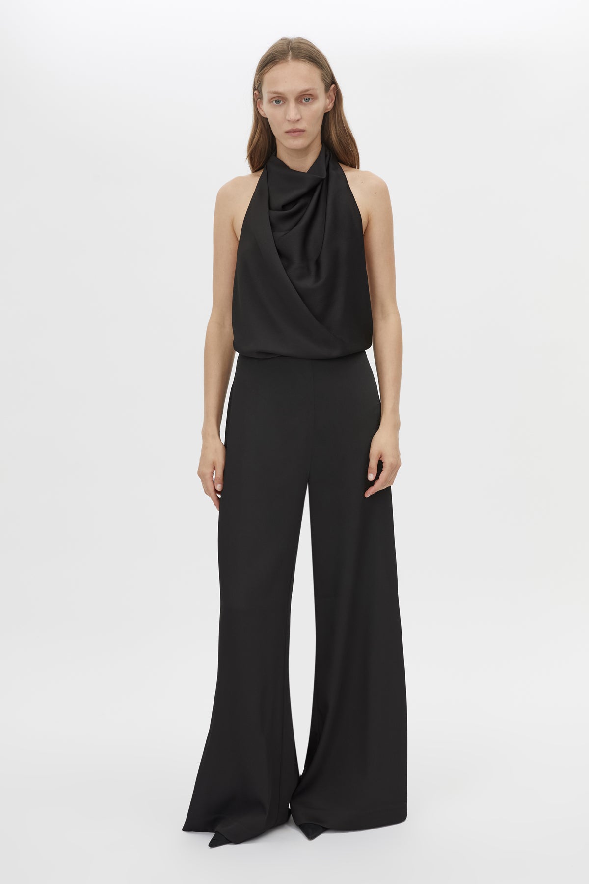 Front view CAMILLA AND MARC Elowyn Pant in Black with a wide‑leg relaxed silhouette.