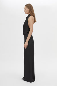 Side view CAMILLA AND MARC Elowyn Pant in Black with a wide‑leg relaxed silhouette.