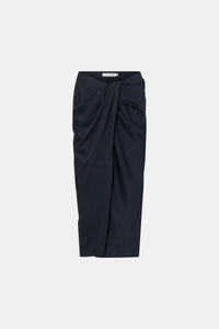 Ghost view CAMILLA AND MARC Elowyn Wrapped Midi Skirt in French Navy with front draped detailing.