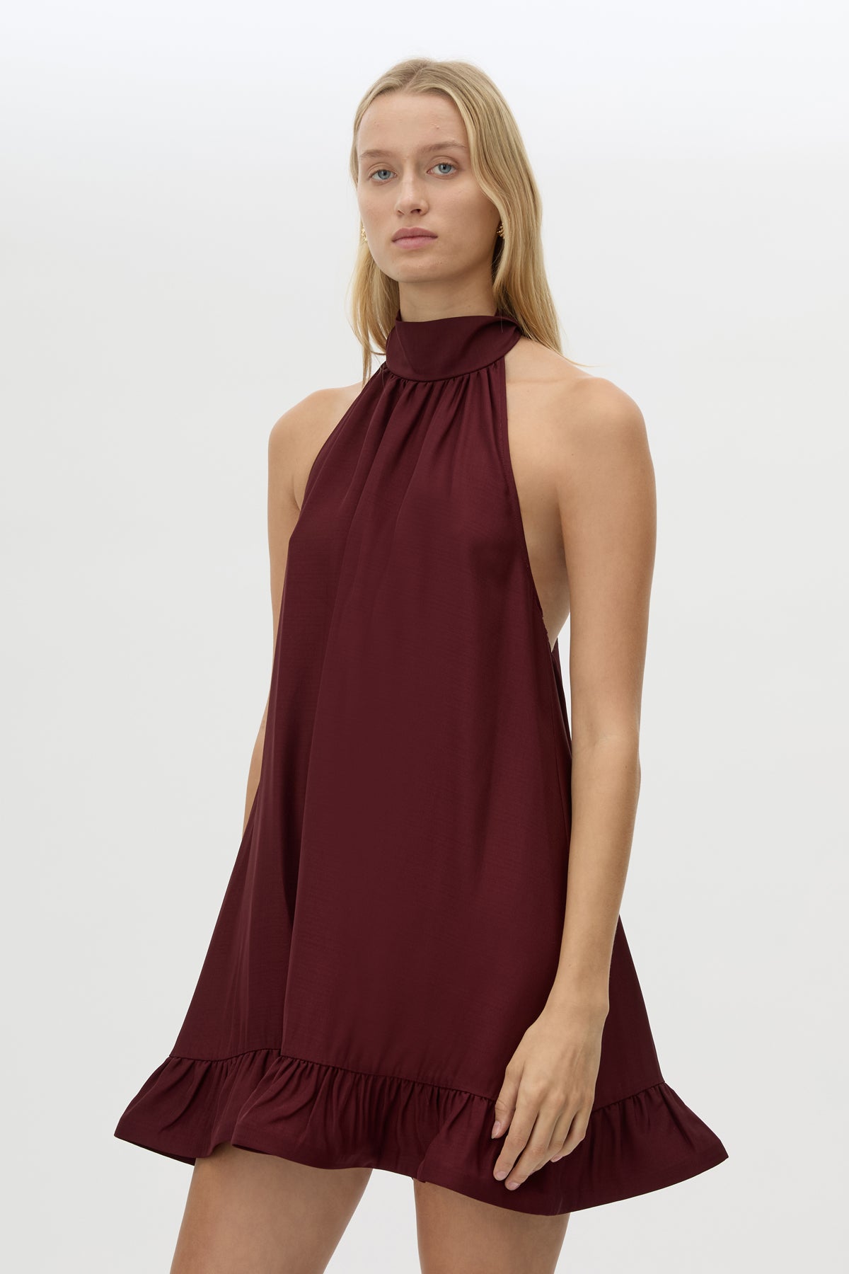 Elsen Halter Mini Dress in Burgundy