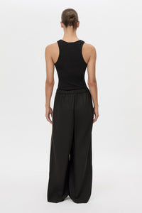 Back view CAMILLA AND MARC wide-leg Enna Pant in black with an elasticated high‑waistband.