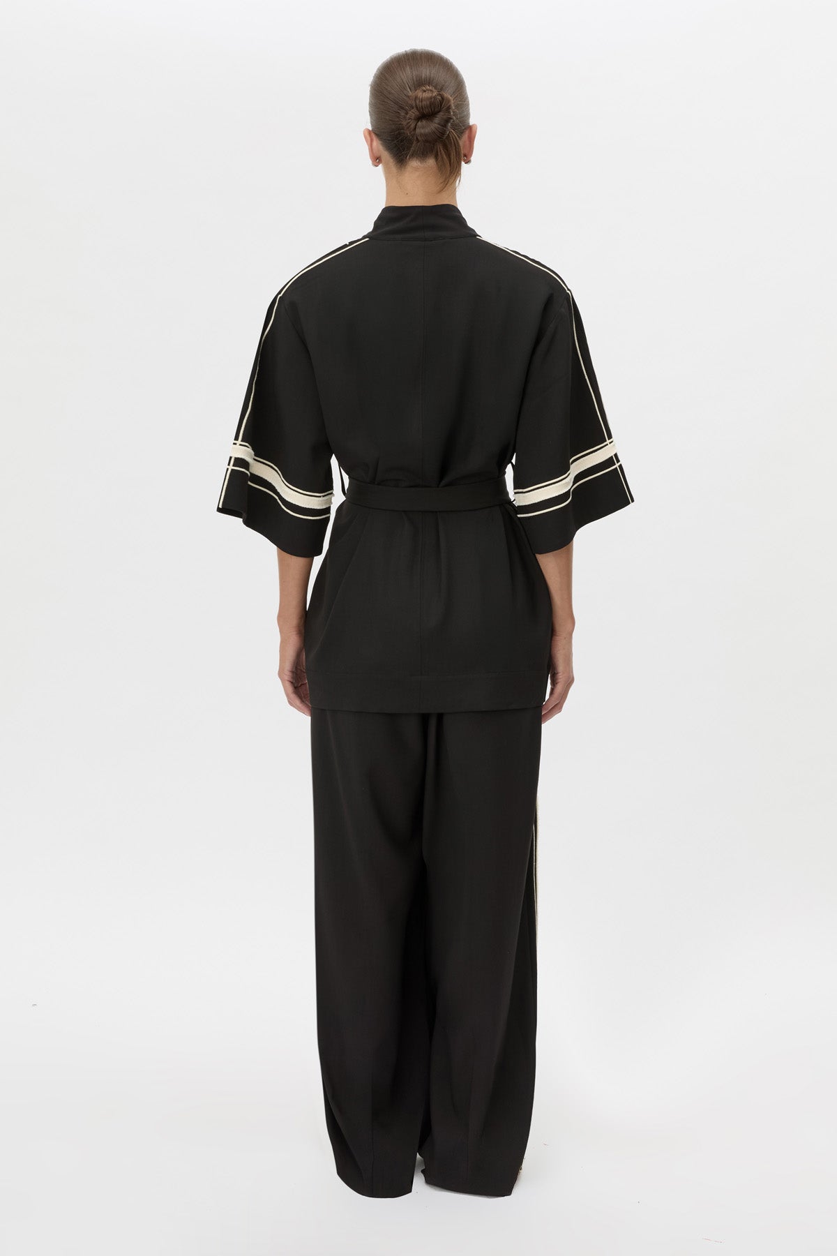 Back view CAMILLA AND MARC relaxed Enna Robe in black with embroidery detail.