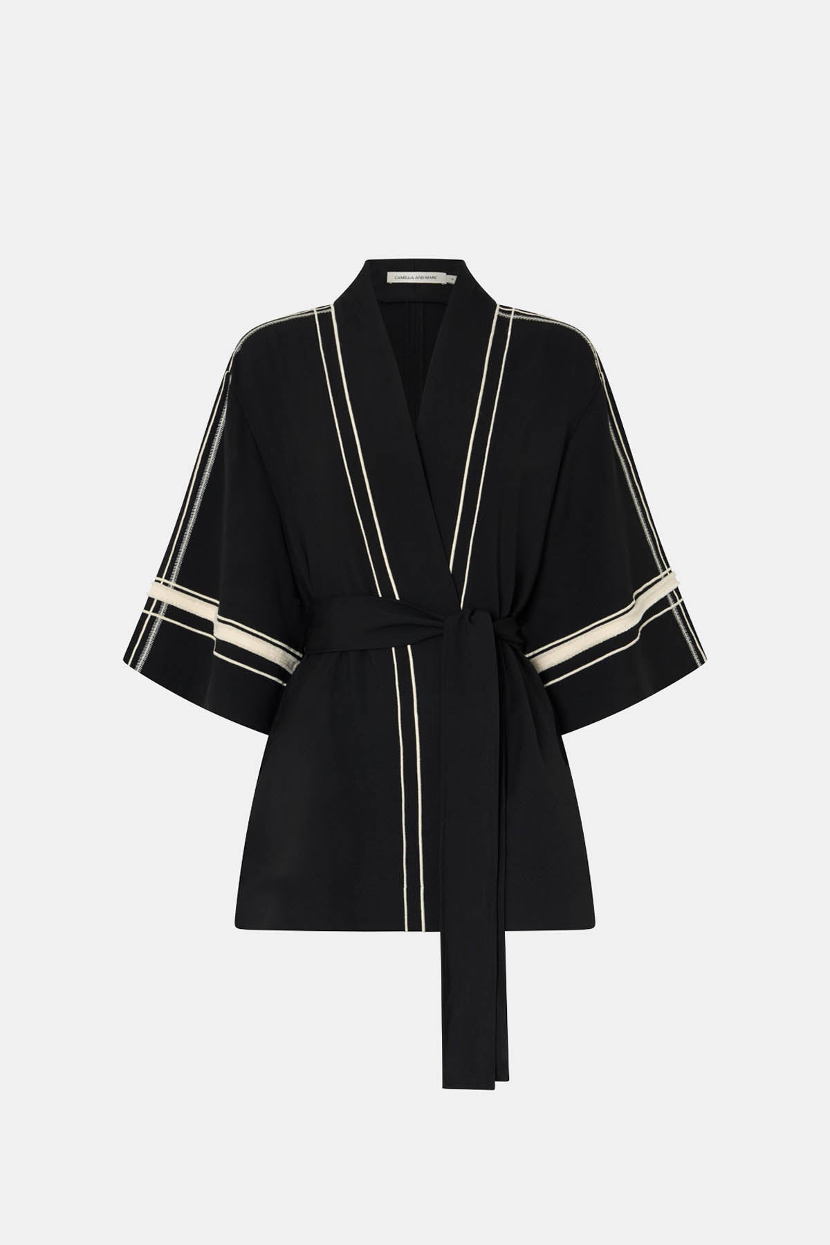 Ghost view CAMILLA AND MARC relaxed Enna Robe in black with embroidery detail.