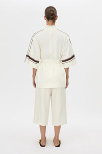Back view CAMILLA AND MARC relaxed Enna Robe in stone with embroidery detail.