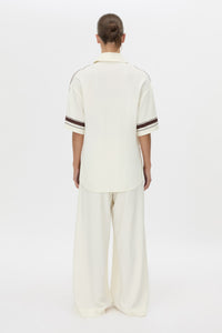 Back view CAMILLA AND MARC relaxed Enna Shirt in stone with embroidery detail.