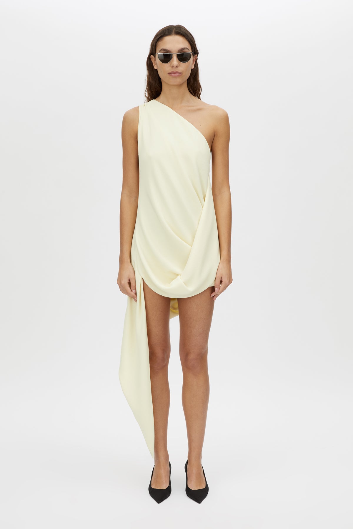 Eon Dress - CAMILLA AND MARC Eon asymmetric draped one-shoulder mini dress in lemon yellow