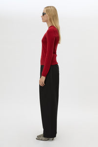 Side view CAMILLA AND MARC Esme Knit Sweater in Cherry Red with crew neckline, ribbed trims and single‑jersey knit.