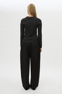 Back view CAMILLA AND MARC Esme Knit Sweater in Graphite Grey with crew neckline, ribbed trims and single‑jersey knit.