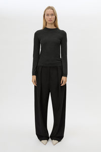 Front view CAMILLA AND MARC Esme Knit Sweater in Graphite Grey styled with the Tala Barrel Leg Pant.