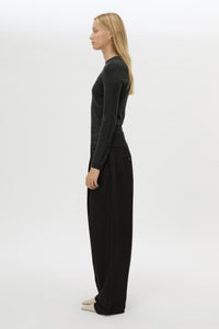 Side view CAMILLA AND MARC Esme Knit Sweater in Graphite Grey with crew neckline, ribbed trims and single‑jersey knit.