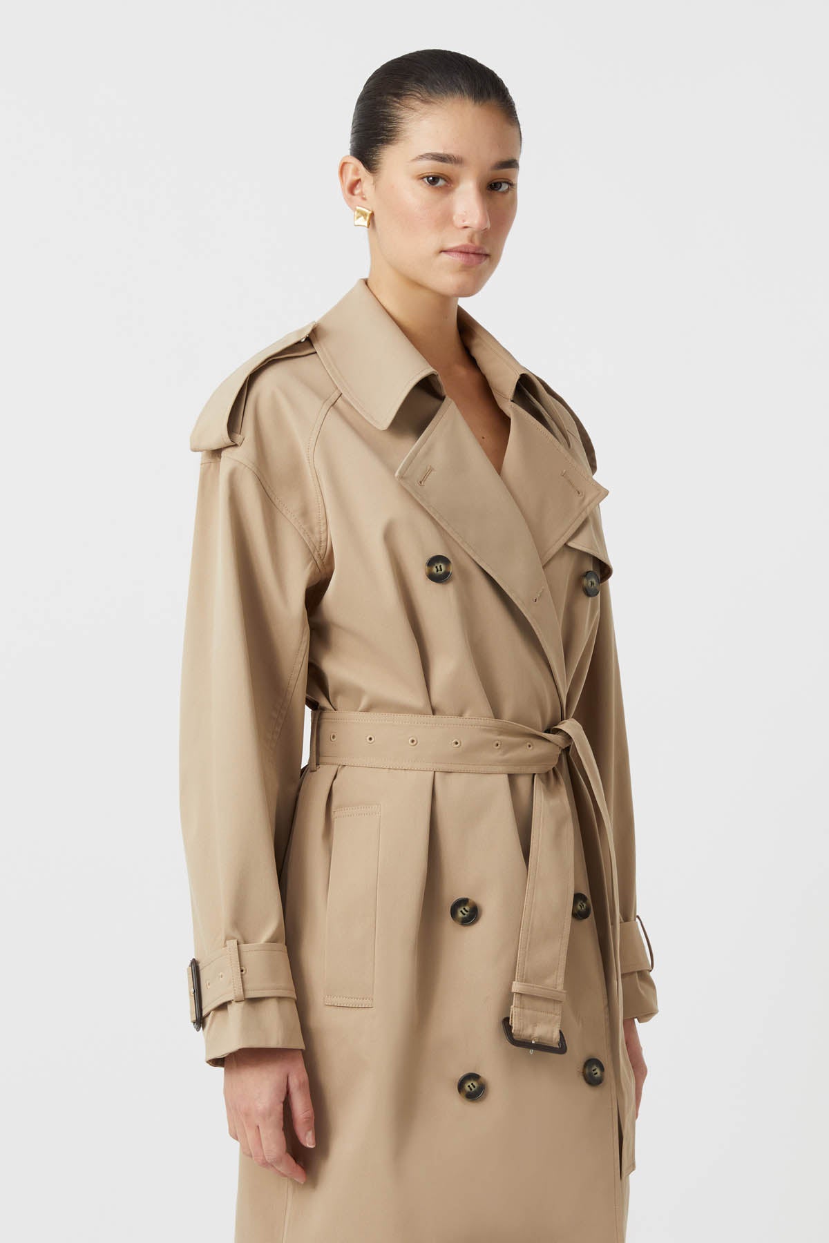 Evans Classic Knee Length Trench - CAMILLA AND MARC Evans knee-length twill trench coat in sand brown