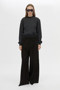 Front view CAMILLA AND MARC Everett Sweater in Black with cropped speckled fleece and relaxed turtle‑neck silhouette. 