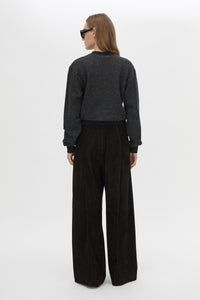 Back view CAMILLA AND MARC Everett Sweater in Black with cropped speckled fleece and relaxed turtle‑neck silhouette.  