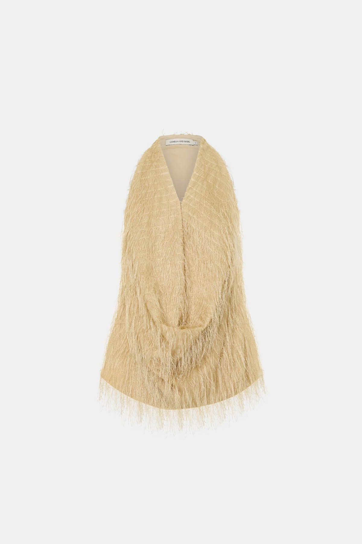 Ghost view CAMILLA AND MARC Evia Top in textured beige with low-plunge cowl neckline.