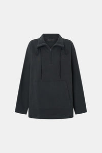 Ghost view CAMILLA AND MARC Figura Sweater in Coal Grey with cropped fleece, pullover design and quarter zip. 