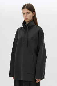Cropped view CAMILLA AND MARC Figura Sweater in Coal Grey with cropped fleece, pullover design and quarter zip. 
