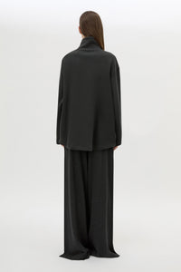 Back view CAMILLA AND MARC Figura Sweater in Coal Grey with cropped fleece, pullover design and quarter zip. 