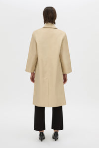 Back view CAMILLA AND MARC Florent mid length coat in latte.