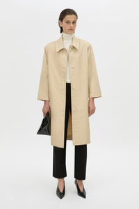 Front-styled view CAMILLA AND MARC Florent mid length coat in latte.