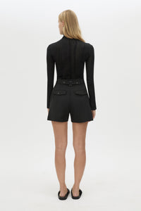Back view CAMILLA AND MARC Floret Tailored Short in Black featuring a tailored silhouette and buckle detailing.